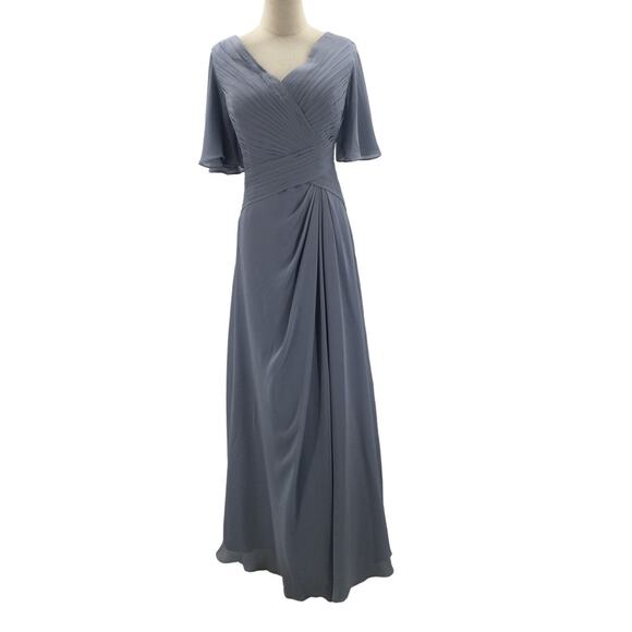 FORMAL PARTY 14 1x plus blue vneck draped lace up maxi bridesmaid dress B96 - Picture 1 of 7
